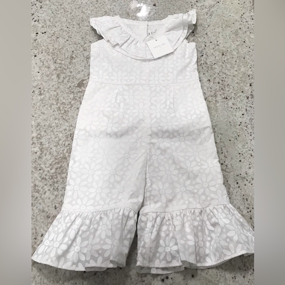 NWT Janie and Jack x Rachel Zoe Girls White Ruffled Floral Jumpsuit